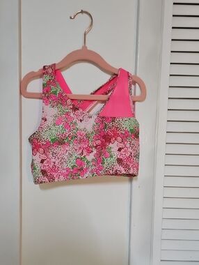 BCG Floral Pink Green Sports Bra Crop Top
